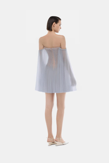 Montsand Blue Tulle Off-shoulder Mini Dress
