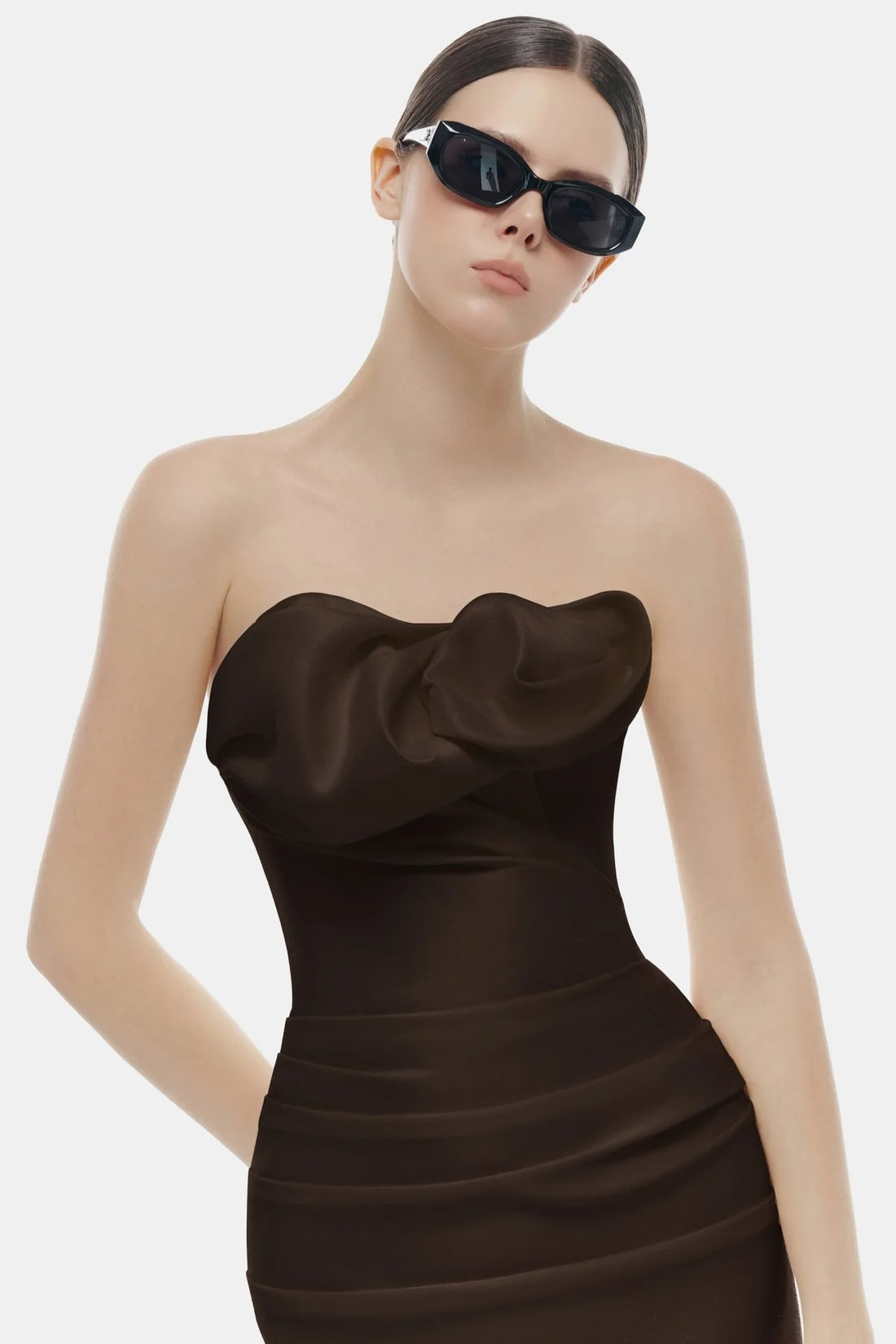 Montsand Brown Draped Tube Midi Dress