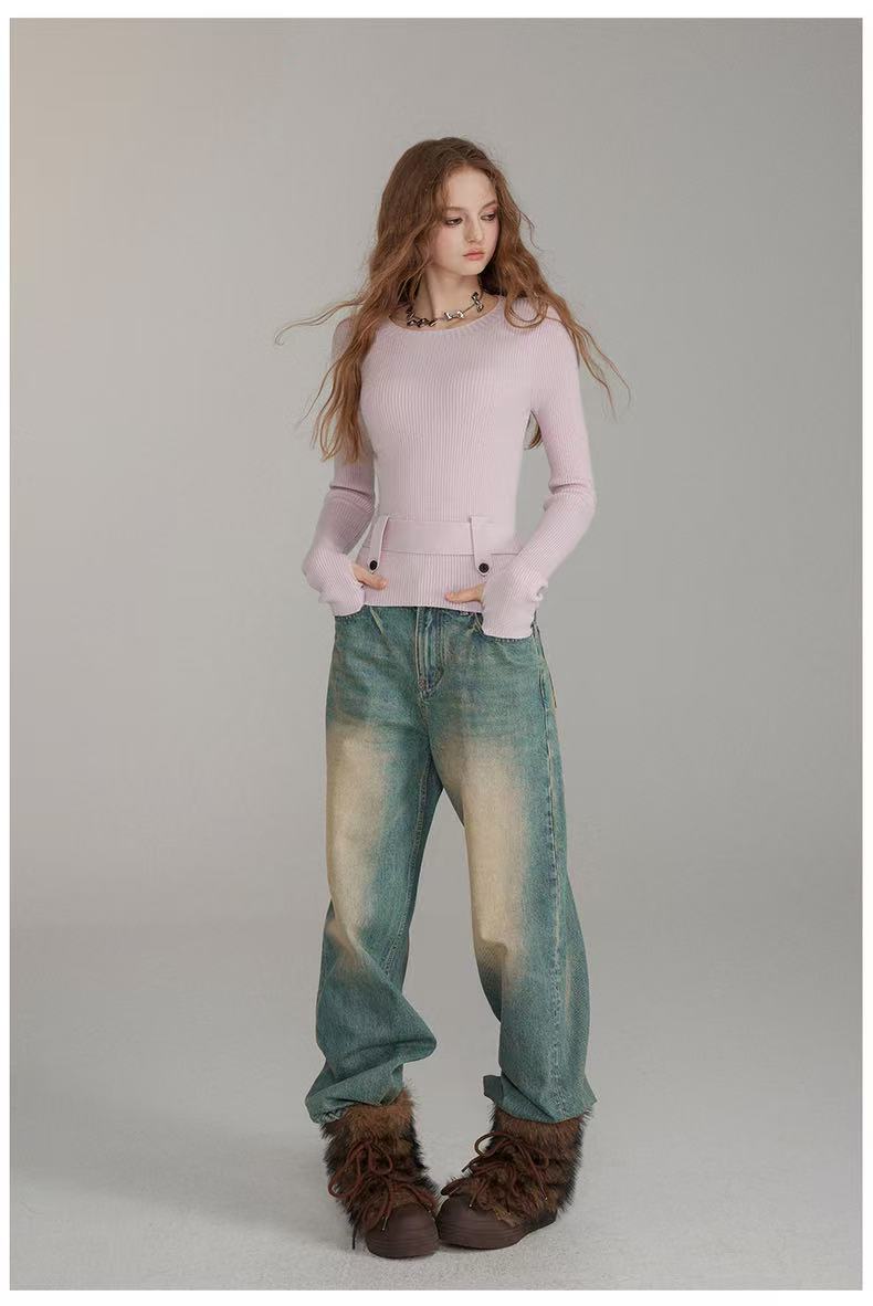 VIA PITTI V24DK285  Belt embellished woolen base top(2color)