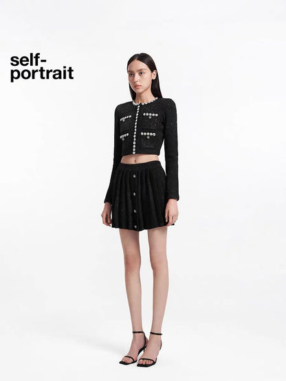 Self-Portrait BLACK SEUIN KNIT CARDIGAN