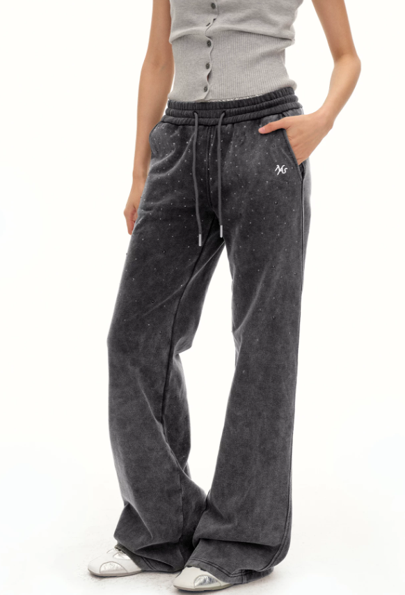 NAWS NAW-K011826 Gray Rhinestone Straight-Leg Pants