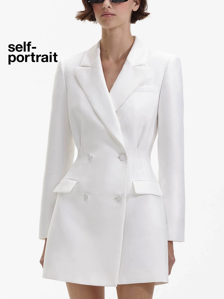 Self-Portrait WHITE TAFFETA TAILORED MINI DRESS