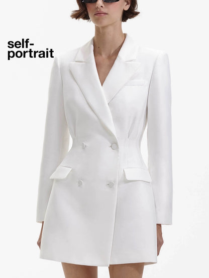 Self-Portrait WHITE TAFFETA TAILORED MINI DRESS