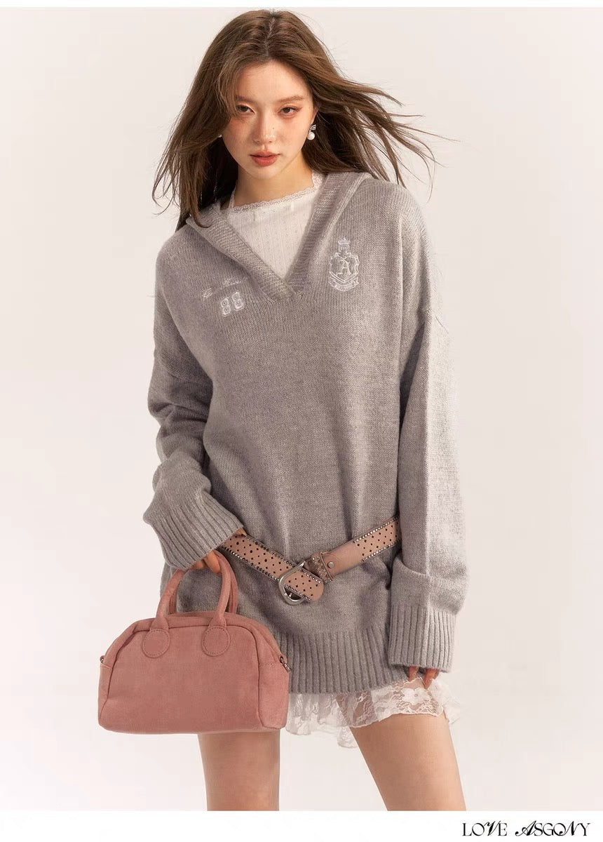 AsGony ASG24554/ASG24553 Grey Sweater &amp; Lace Dress