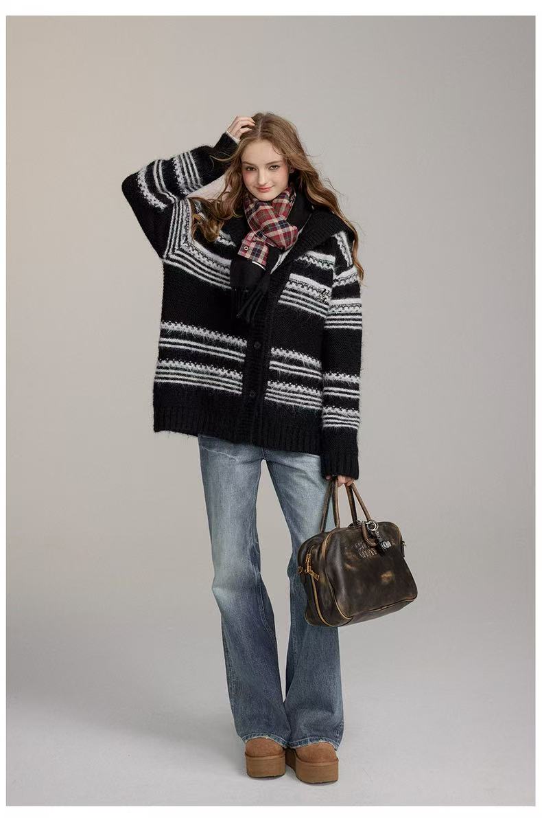 VIA PITTI V24DK286 Thick striped sweater cardigan