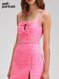 Self-Portrait PINK BOUCLE BOW MINI DRESS