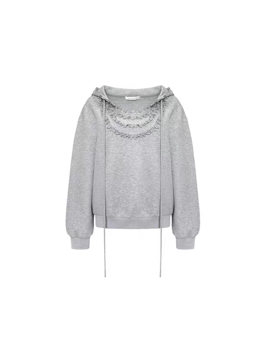 AsGony Scalloped Lace Hoodie(2color)