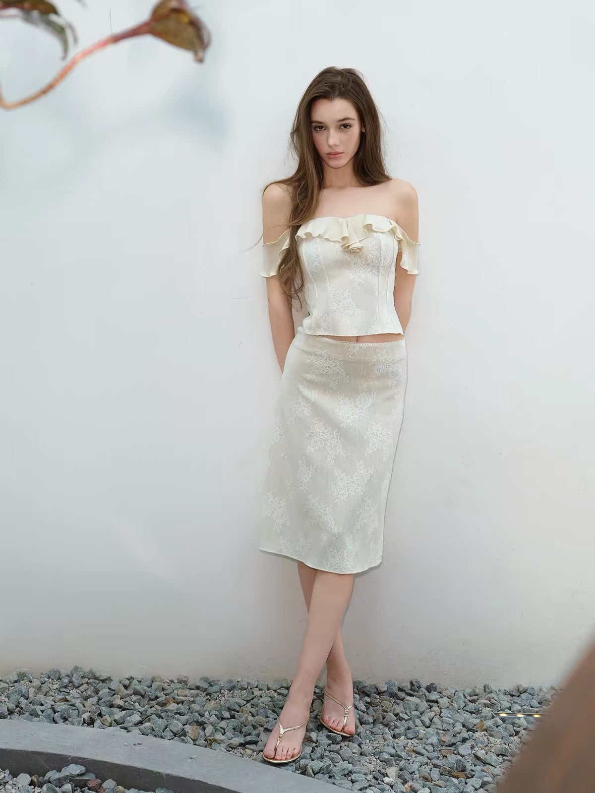 NONCESTNON N322&amp;N323 Lace wave edge top + lace skirt