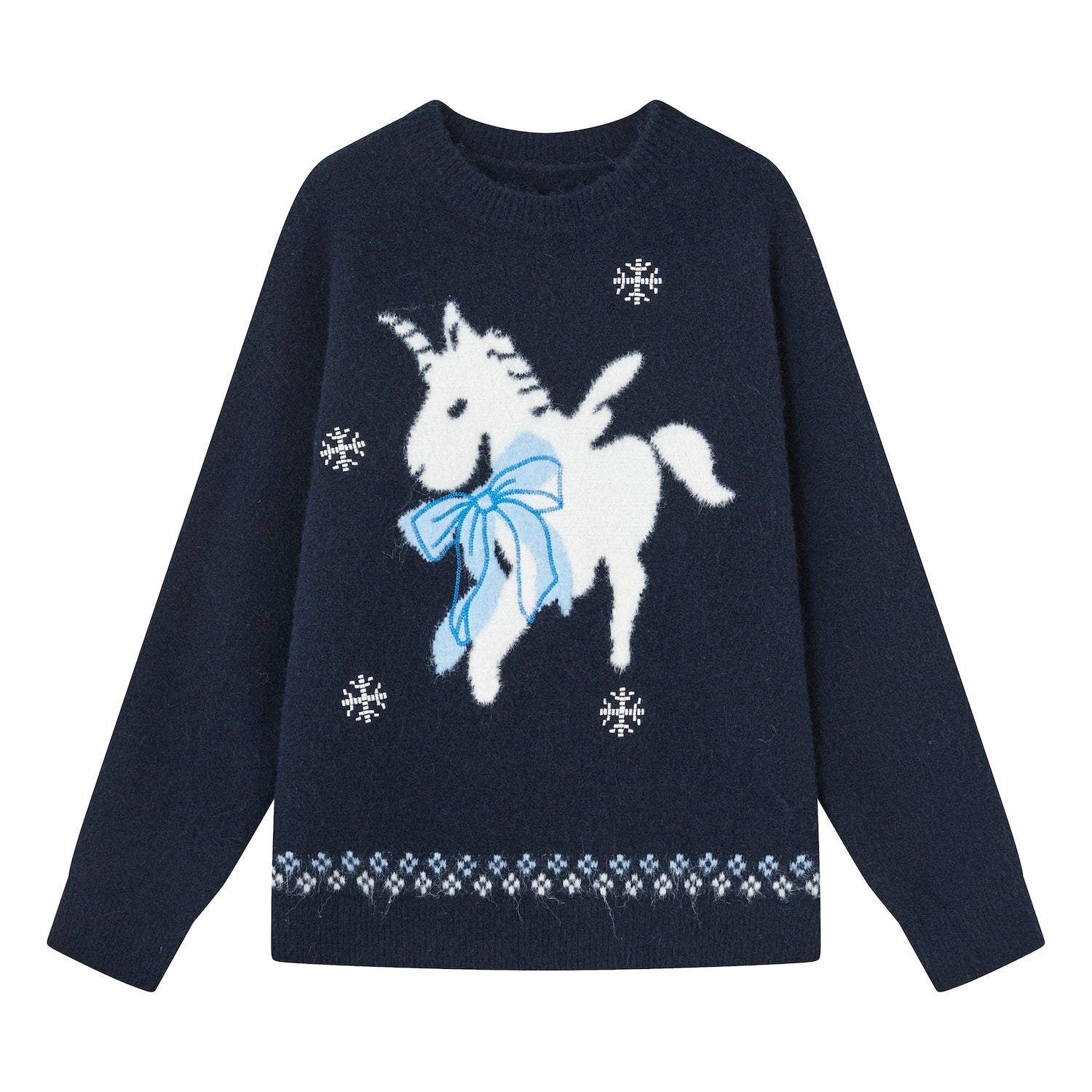 SOMESOWE S2508313 Snowflake Pony Soft Round Neck Sweater