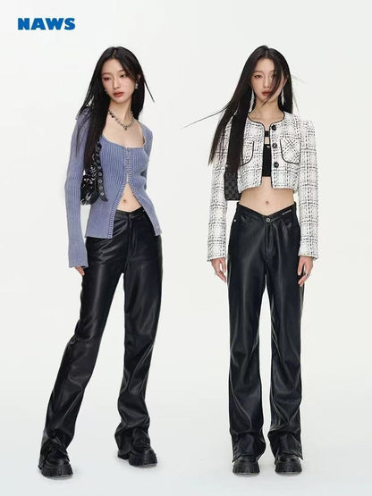NAWS Skinny black straight leg leather pants