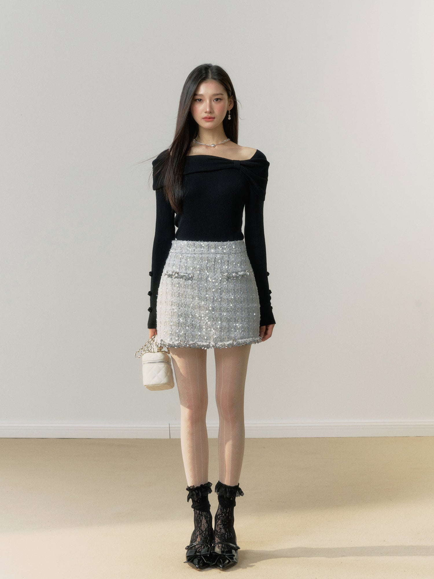 Lafreedom Black Off-shoulder Top+Sequin Skirt