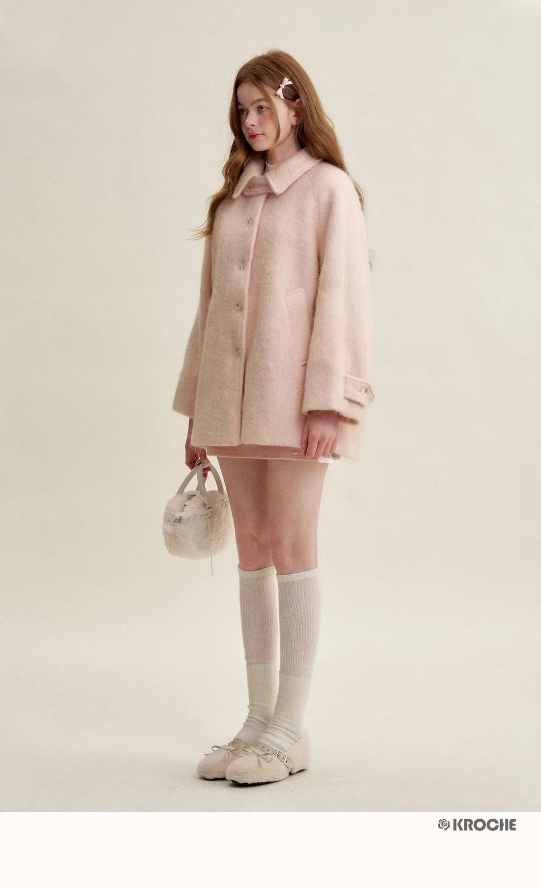 Kroche Peach pink loose warm jacket