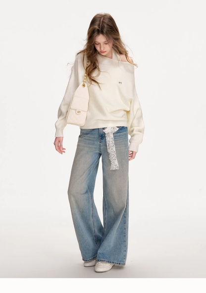 Kroche KN2025 Lace patchwork lace up jeans