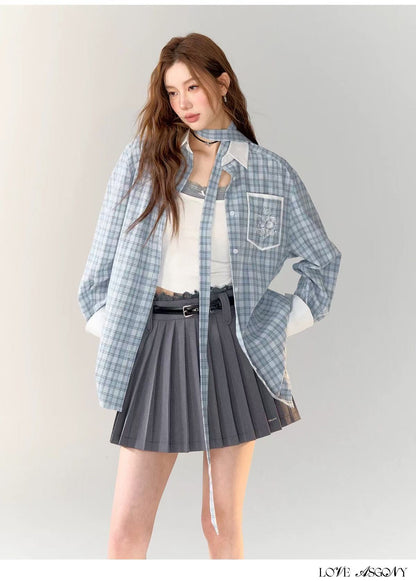 AsGony ASG24718 Blue checkered shirt