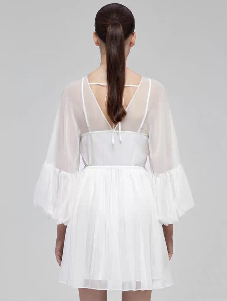 Self-Portrait WHITE CHIFFON MIDI DRESS