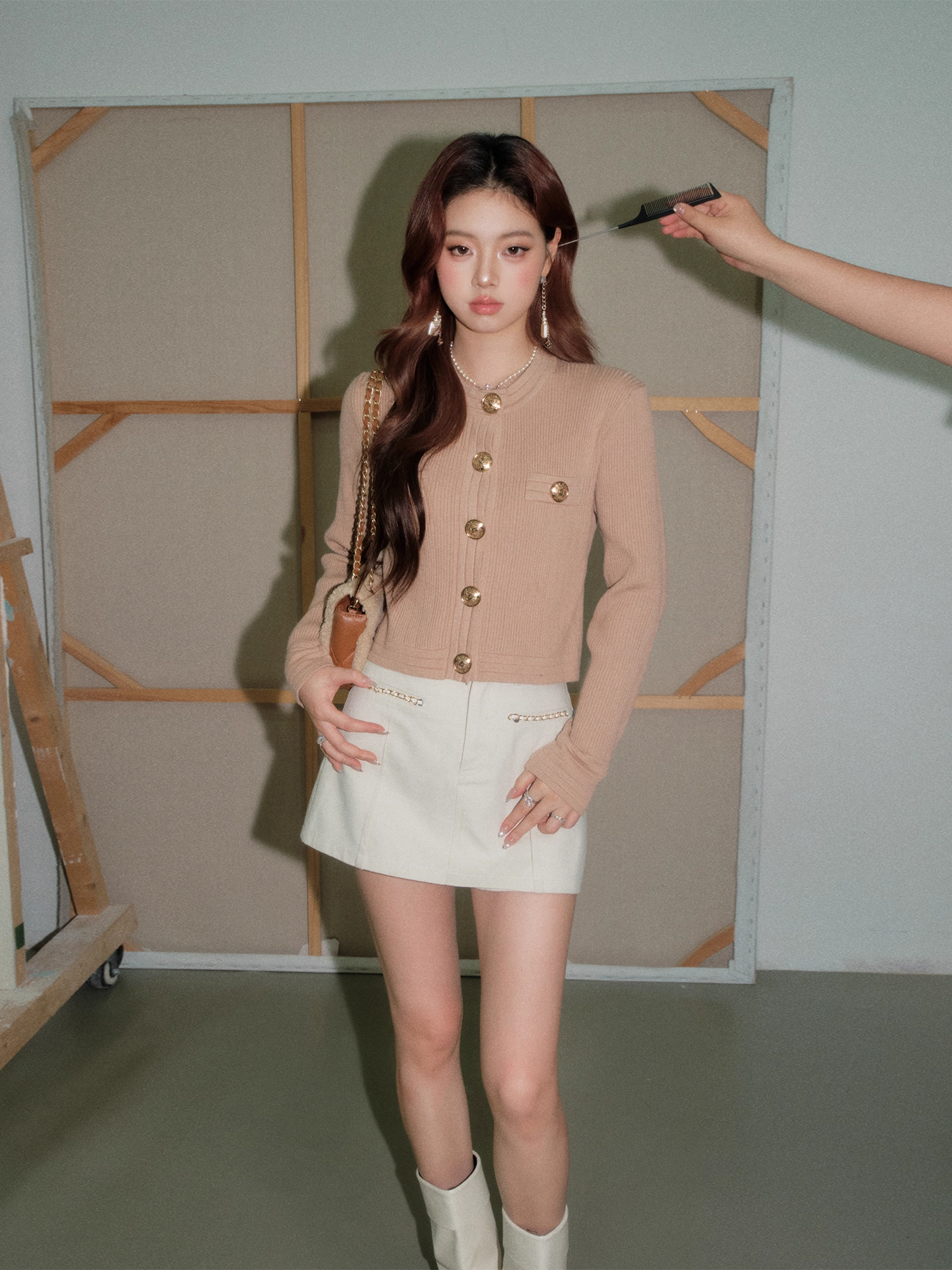 OLIVIA DUO DSY25370 Bouclé Knit Top Gold Buttons