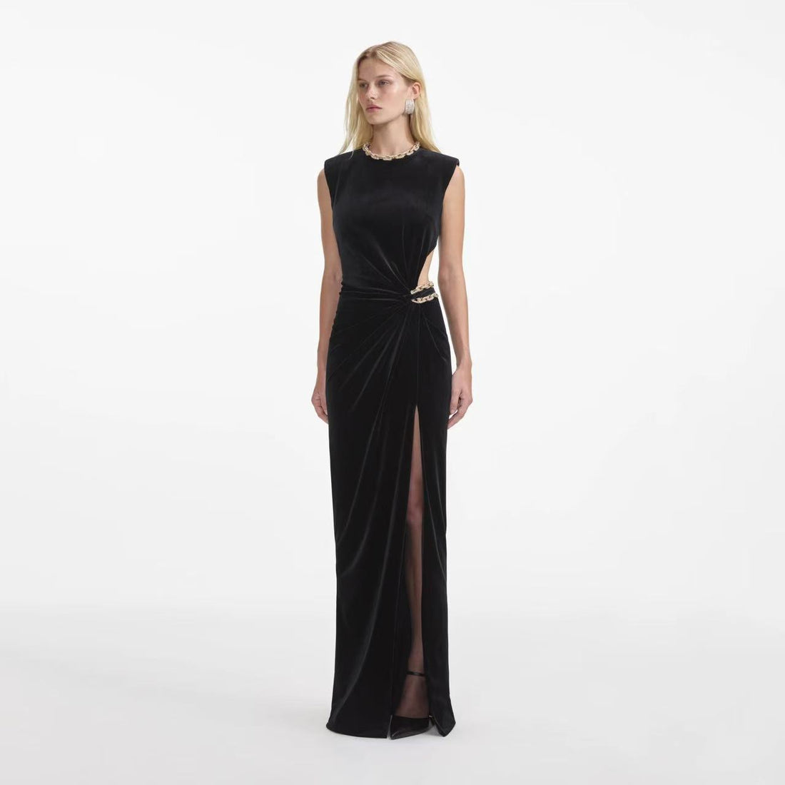 Self-Portrait BLACK VELVET EMBELLISHED MAXI DRESS