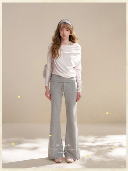 Kroche KZY8071&amp;KZY8072 Off shoulder contrasting T-shirt + pants