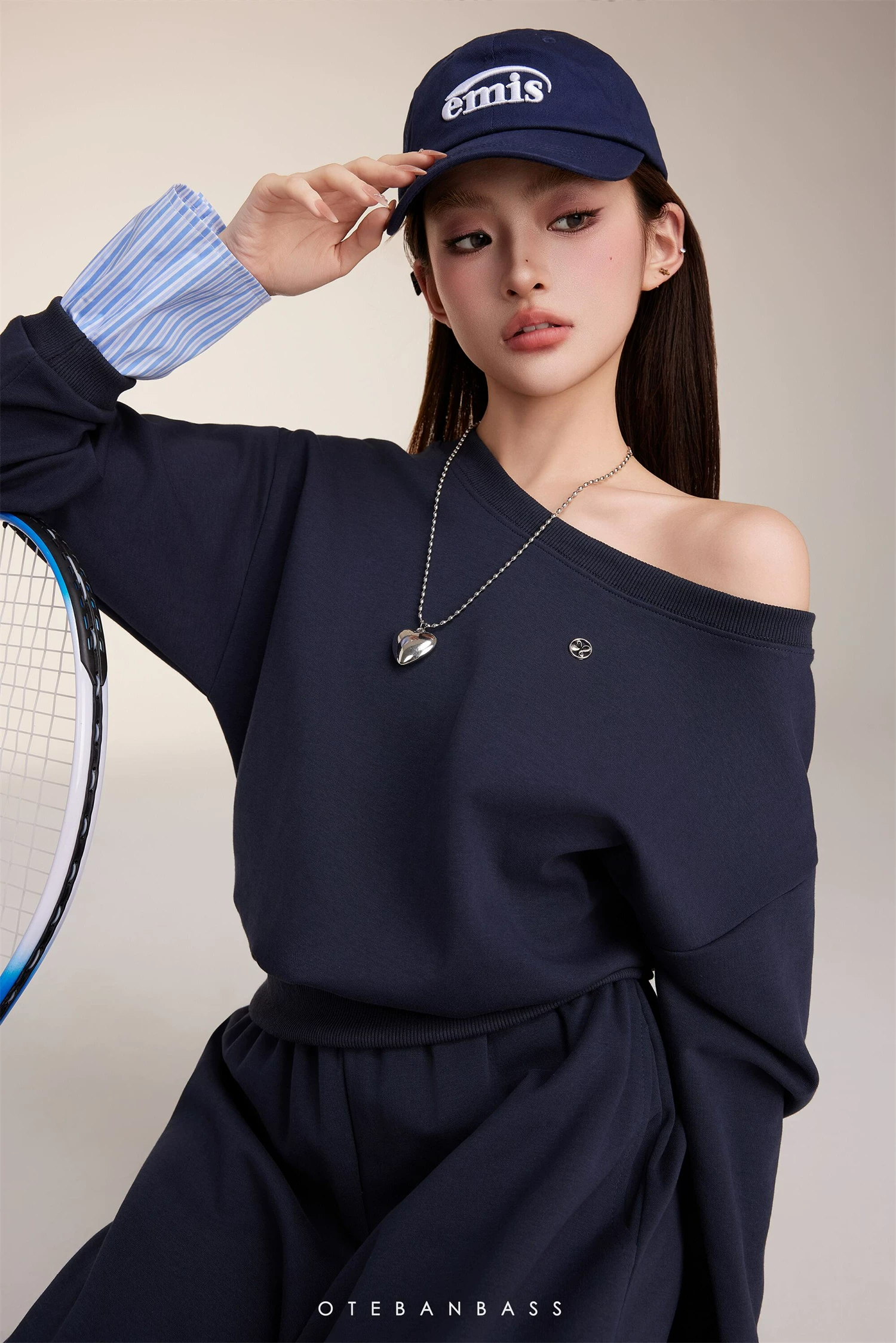 OTEBANBASS Navy Off-Shoulder Sweatshirt Set