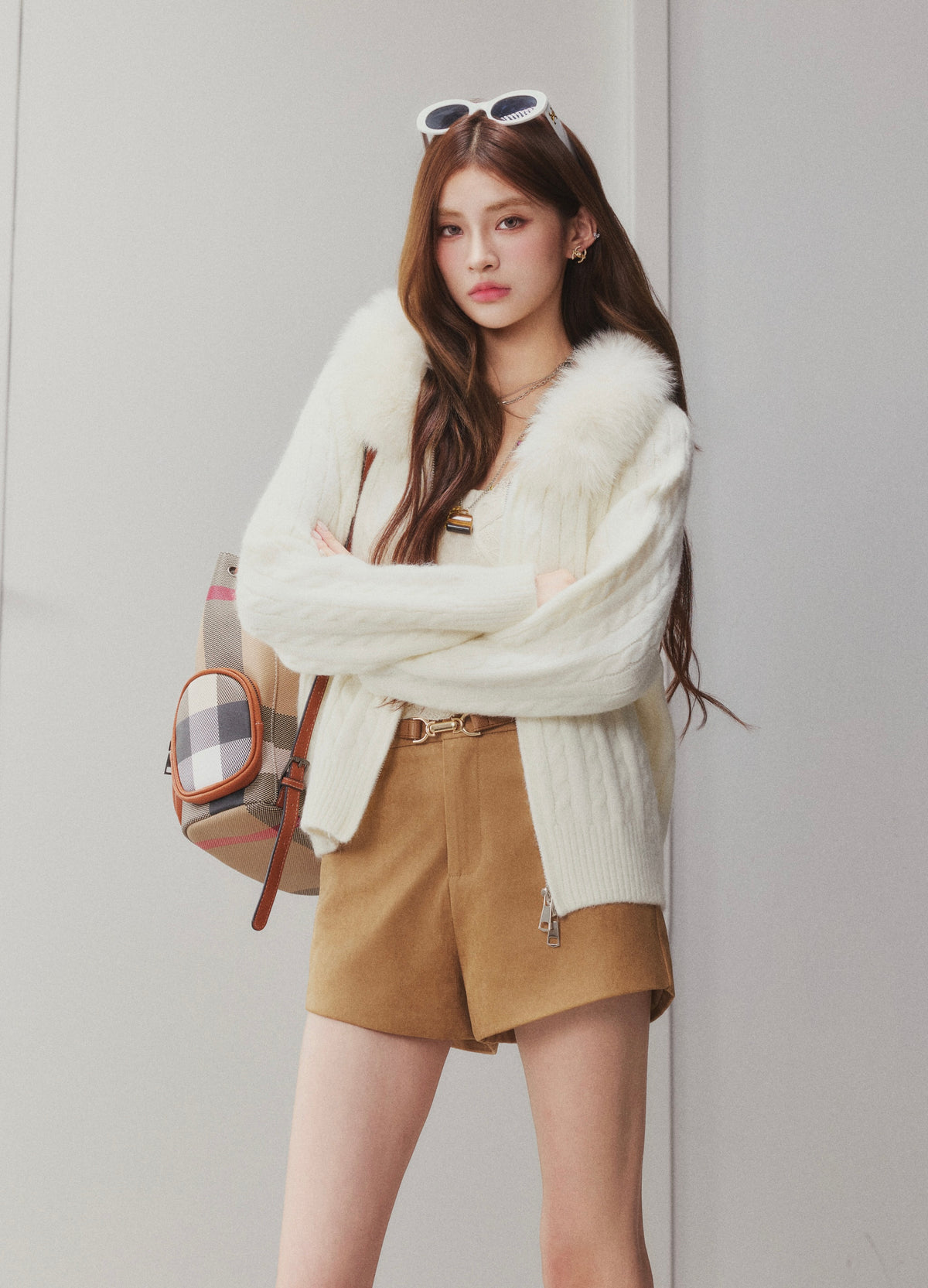 OTEBANBASS Ote260908 Fox Fur Hooded Cable Knit Cardigan