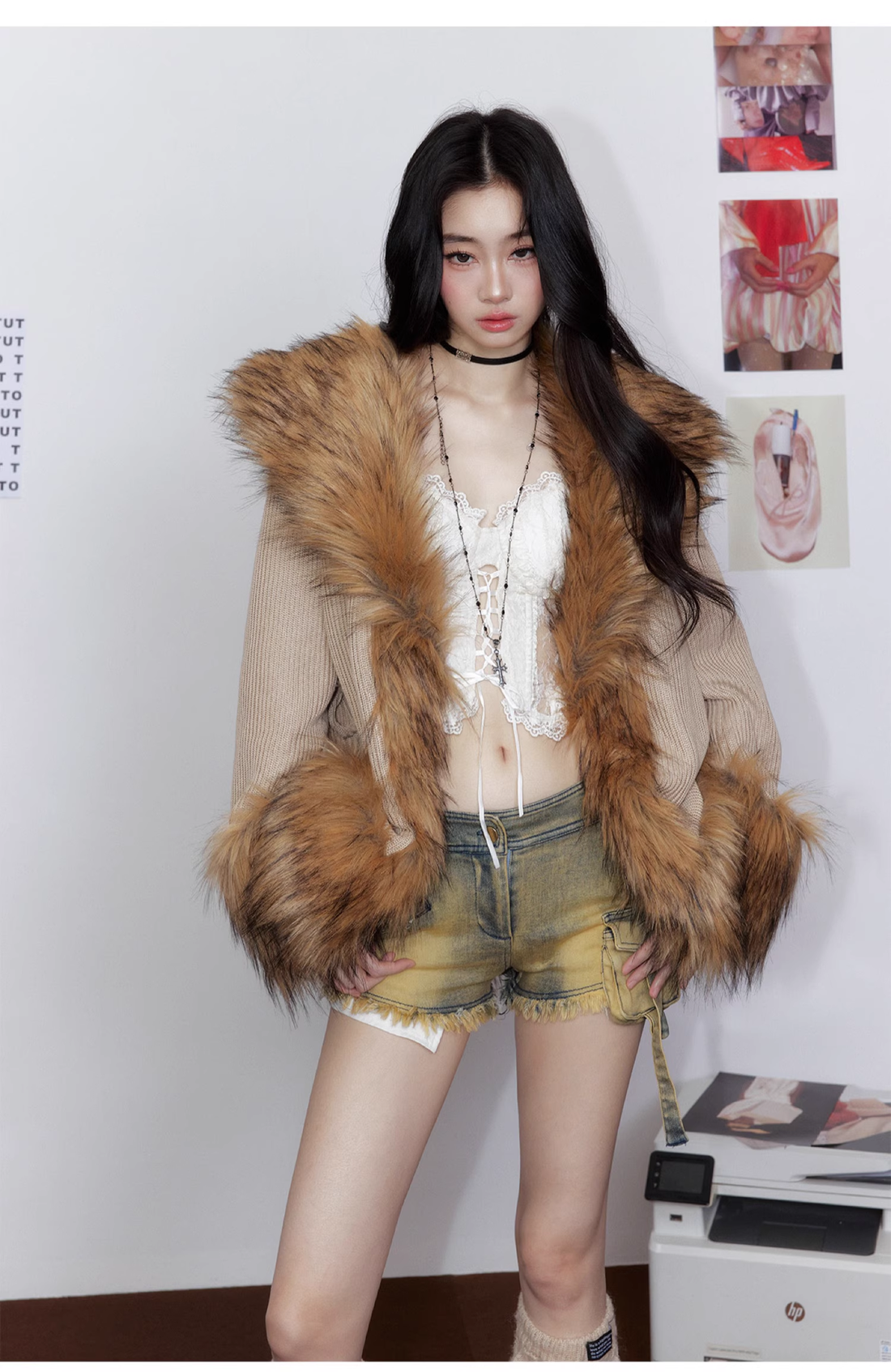 Tut tuto Lazy style knitted fur jacket