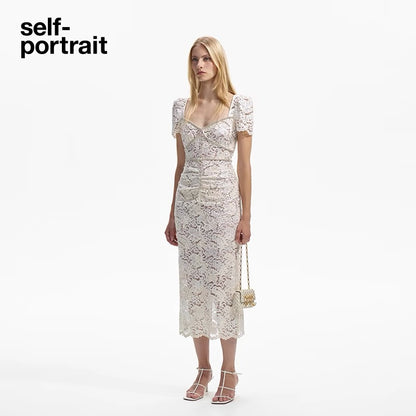 Self-Portrait CREAM CORD LACE MIDI DRESS