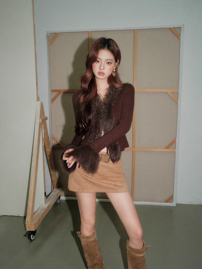 OLIVIA DUO DSY25383 Fur-Collar Knit Top(2color)