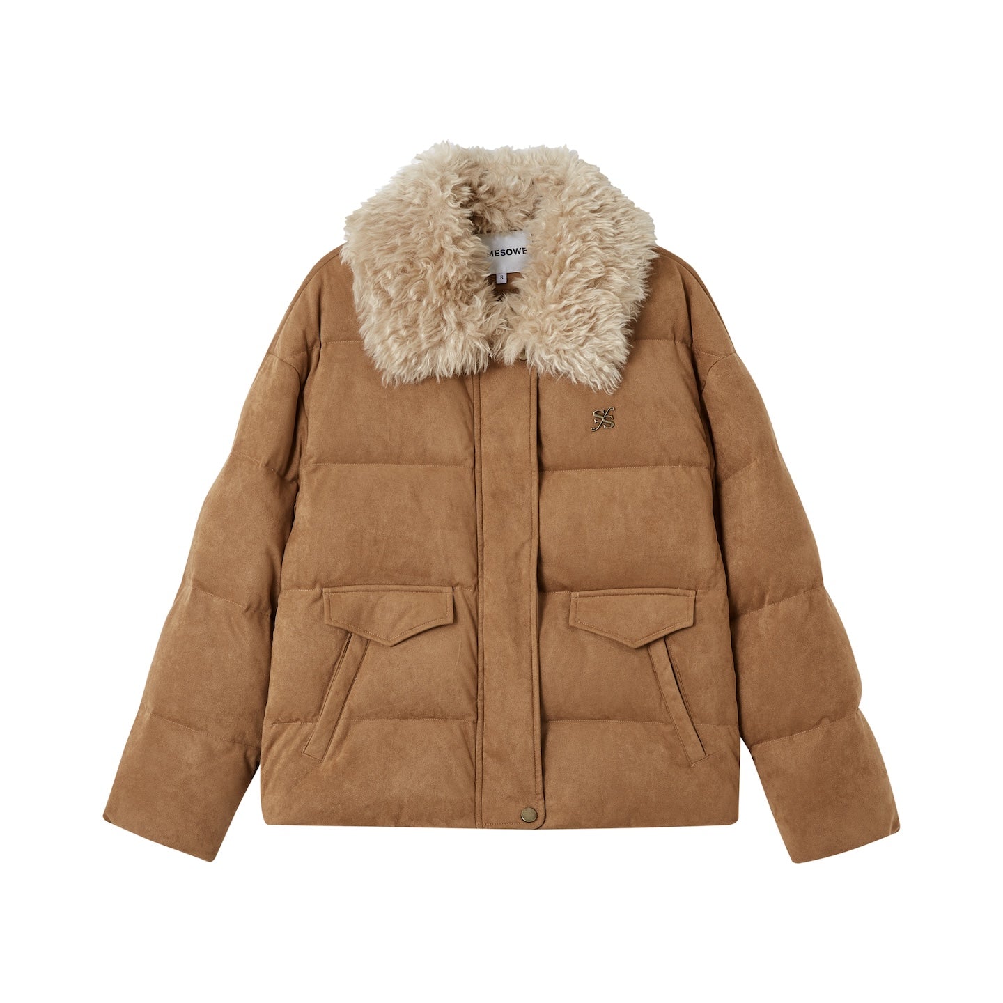 SOMESOWE S2508233 Suede patchwork fur collar down jacket