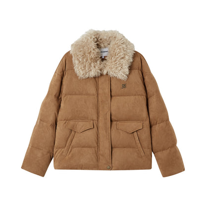 SOMESOWE S2508233 Suede patchwork fur collar down jacket