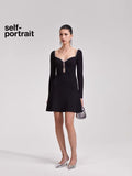 Self-Portrait BLACK KNIT DIAMANTE MINI DRESS