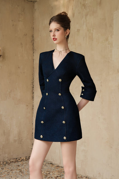 Calista EVANDRA Double-breasted Denim Mini Dress