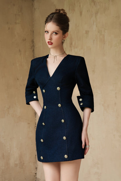 Calista EVANDRA Double-breasted Denim Mini Dress