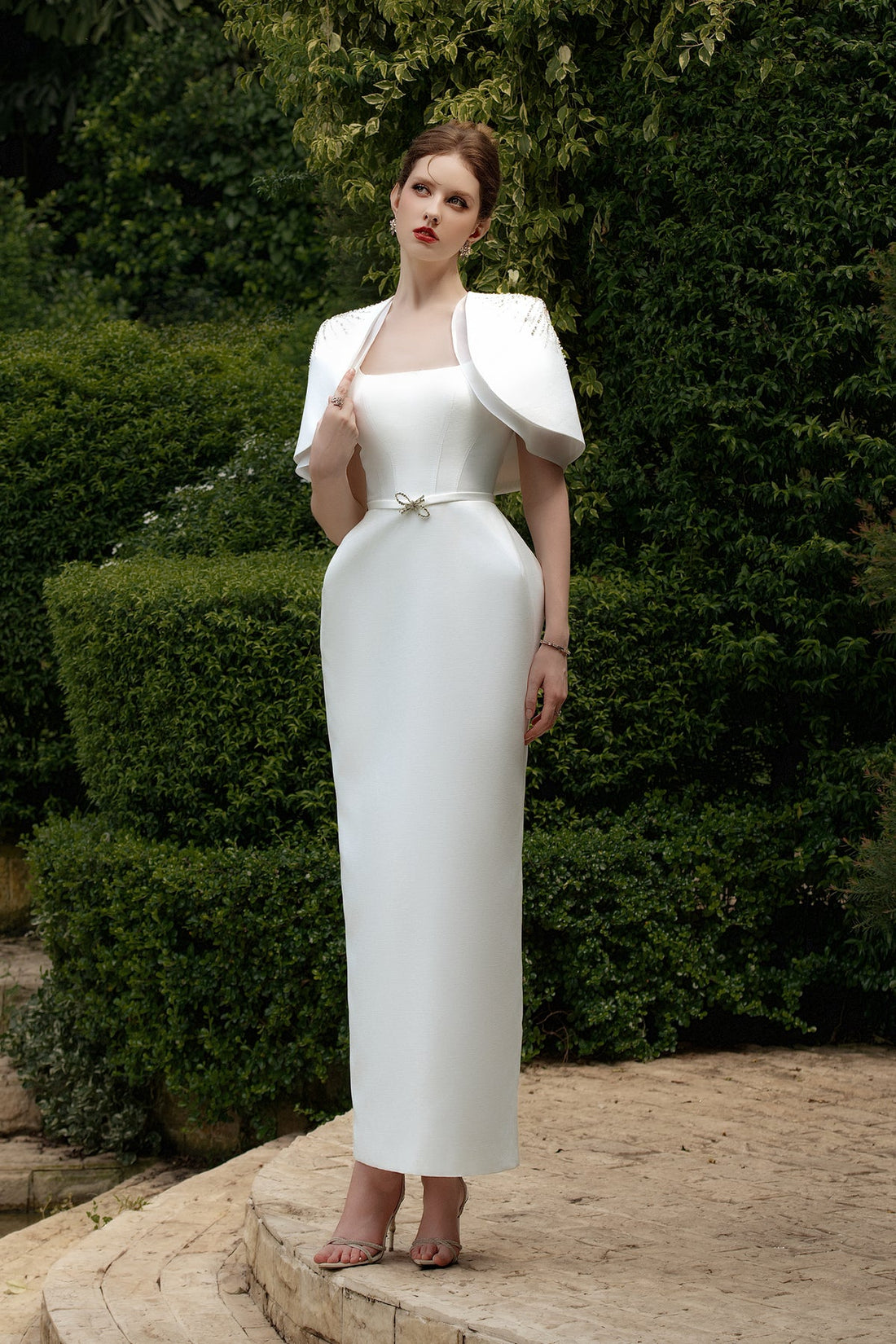 Calista MARCELE Square-neck Maxi Dress with Cape