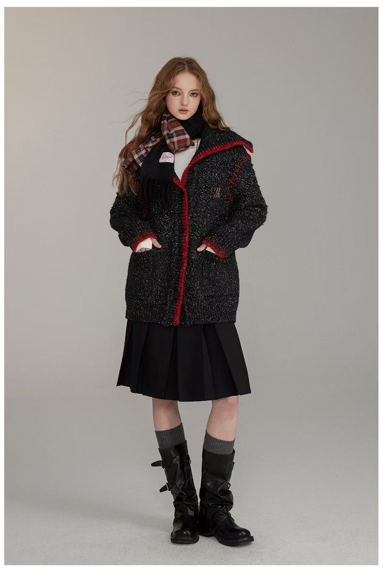 VIA PITTI V24DK287 Large lapel stitching sweater jacket