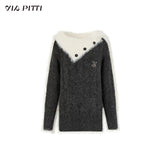 VIA PITTI Contrast Off-shoulder Sweater(3color)