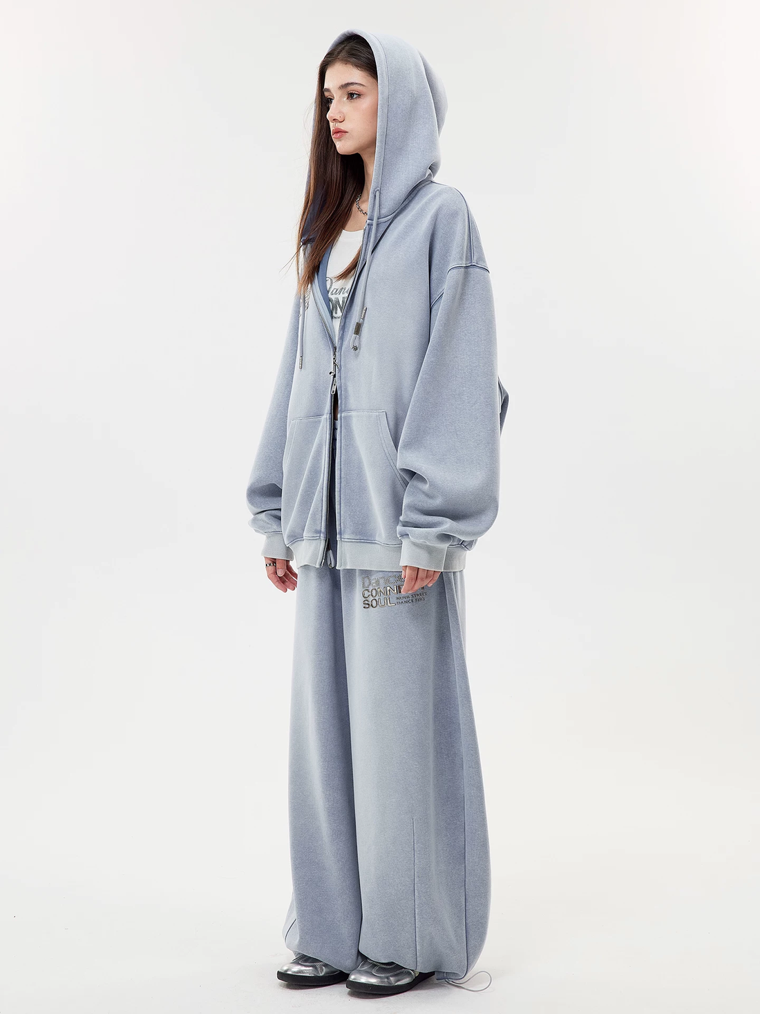 Nova Street Oversized Two-Way Zipper Hoodie Set(2color)