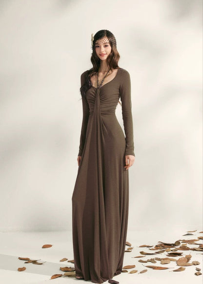 YZZI HE French style pleated waist cinching dress