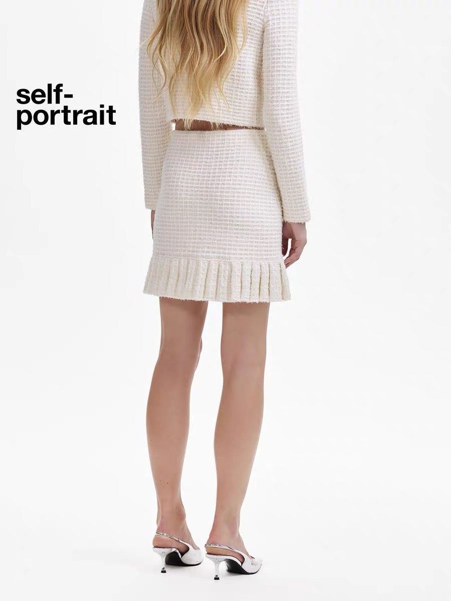 Self-Portrait WHITE BOUCLE MINI SKIRT