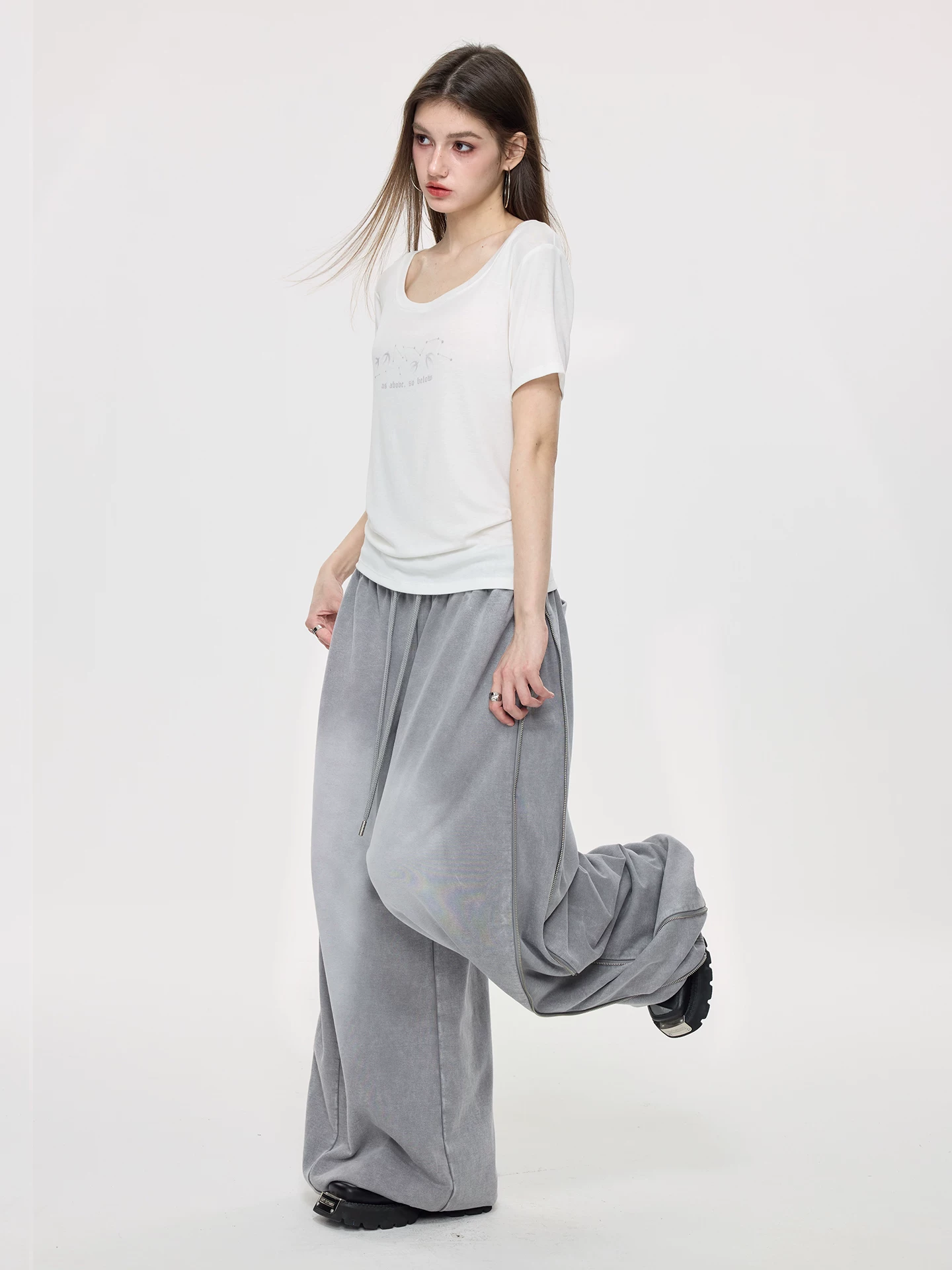 Nova Street Washed Grey Wide Leg Sweatpants