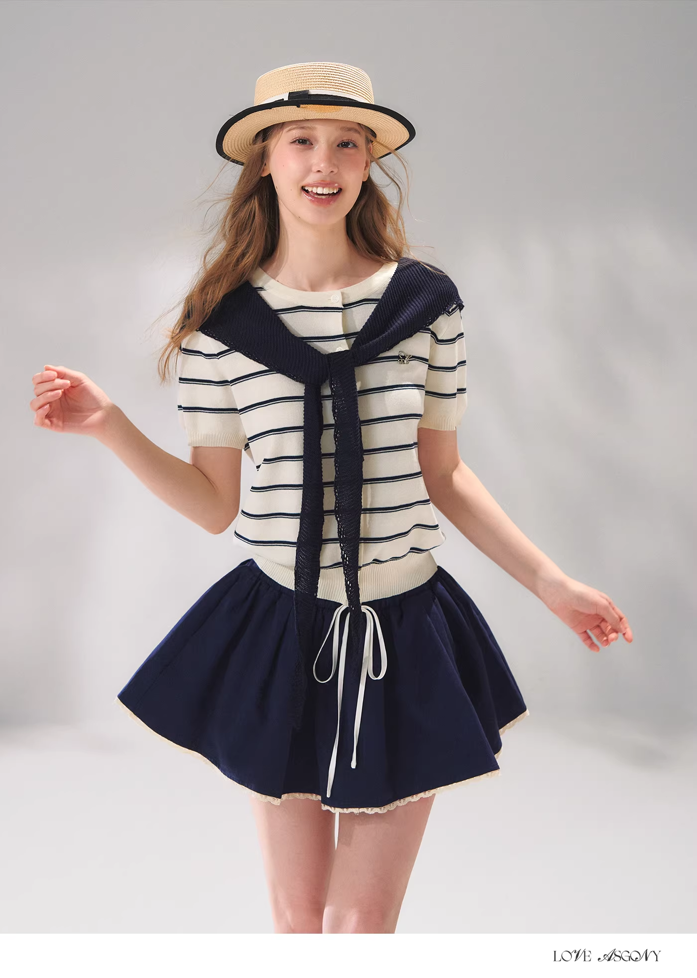 AsGony ASG26067 Shawl hat strap knit top