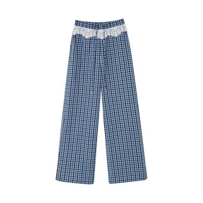 SOMESOWE S2508108 Lace plaid wide leg pants
