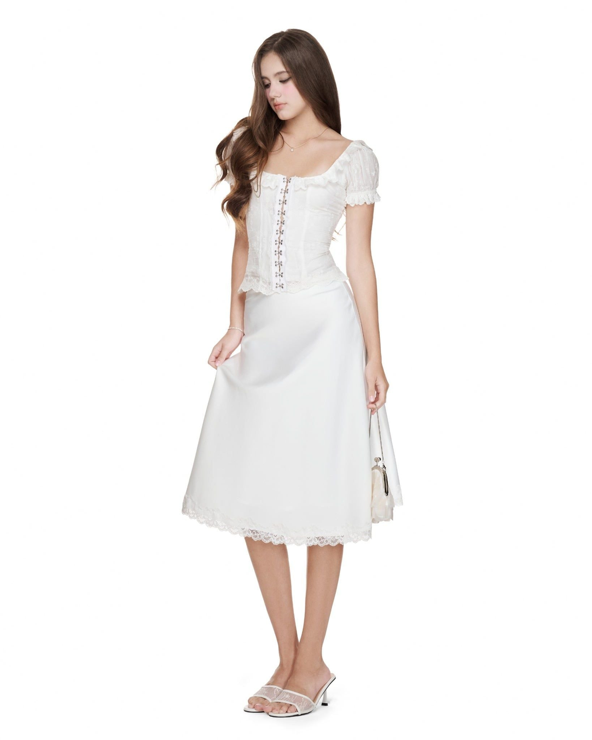 Ouah Tender Reverie corset &amp; White Powder Lace silky skirt