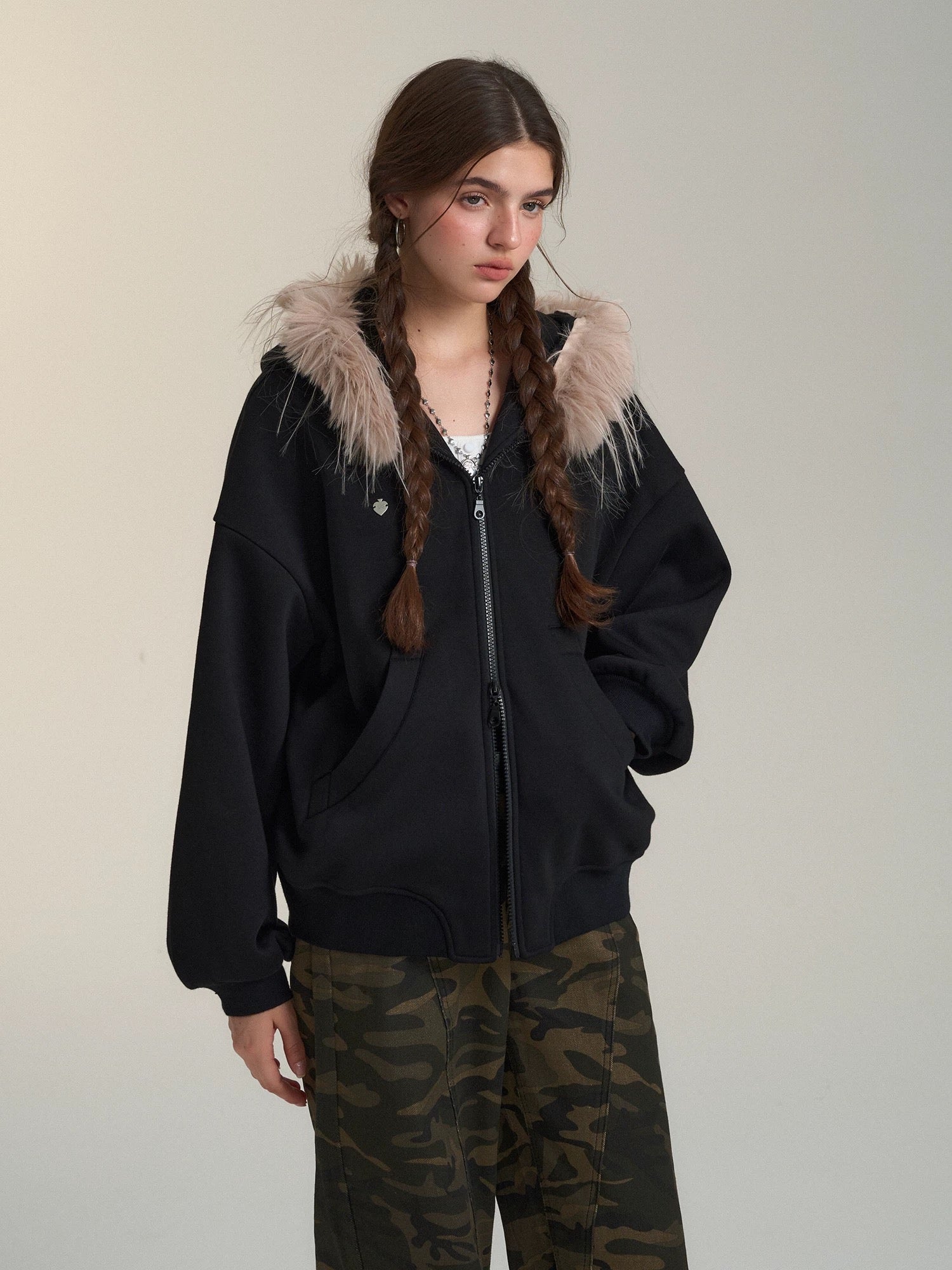 SOMESOWE Hoodie Coat with Fur Collar(2color)