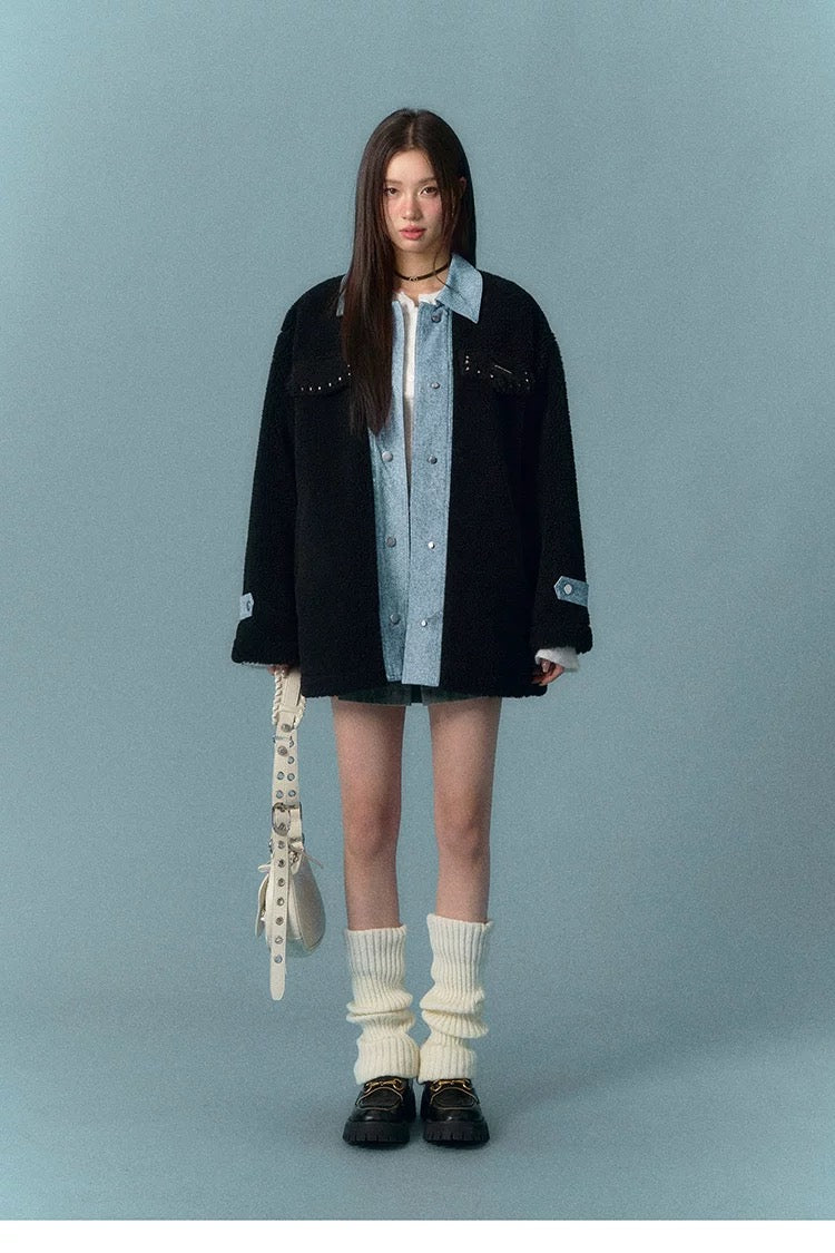ASGONY [Best Seller] Denim and Fleece Coat(2length)31026 31123