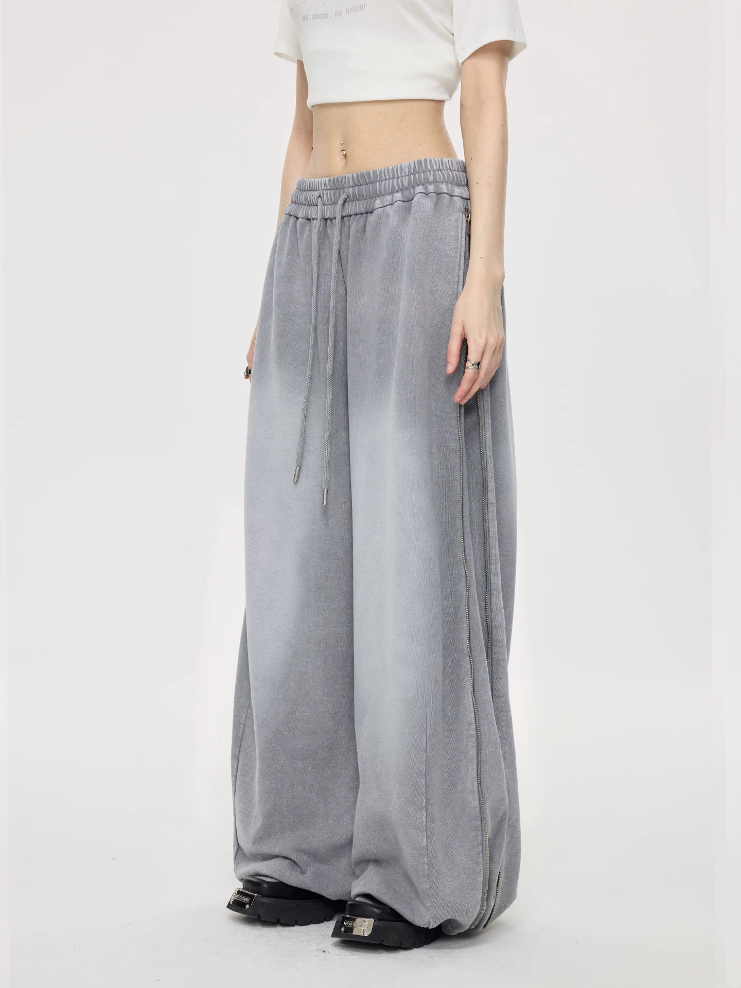 Nova Street Washed Grey Wide Leg Sweatpants