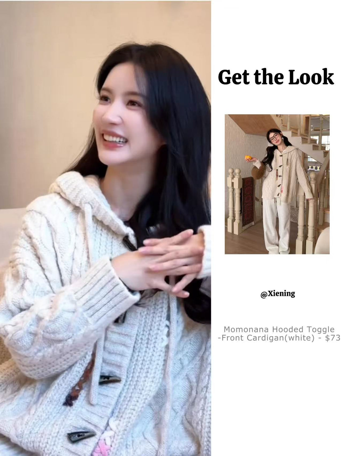 Momonana Hooded Toggle-Front Cardigan (white)