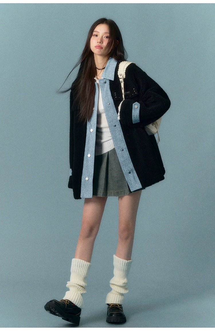 ASGONY [Best Seller] Denim and Fleece Coat(2length)31026 31123