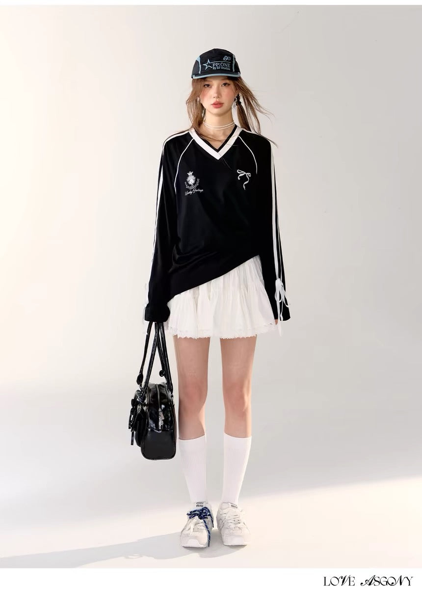 AsGony [Best Seller] 24457Blokette Bow T-shirt (2color)
