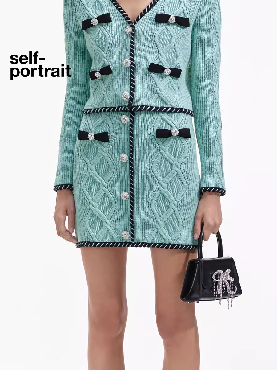 Self-Portrait MINT GREEN KNIT MINI SKIRT