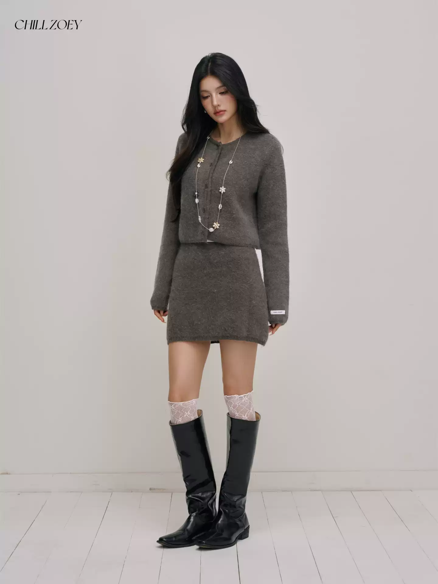 Chill Zoey Dark Grey Soft Knit Two-Piece Set(SEPERATE)